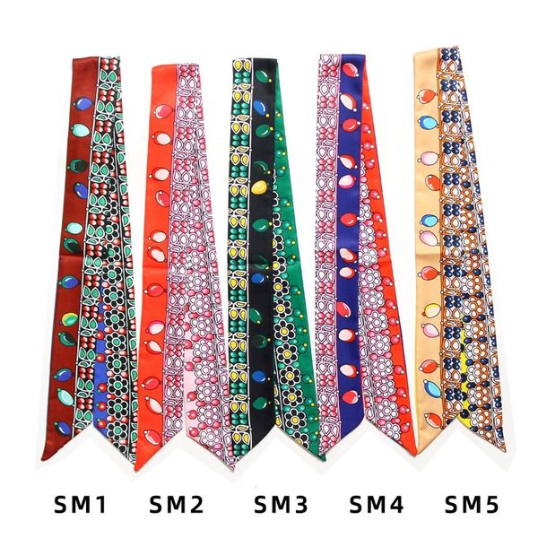 

jewelry print women long tie small scarf headband bag handle binding ribbon double-sided printing decoration braided hair ribbon mix send, Blue;gray