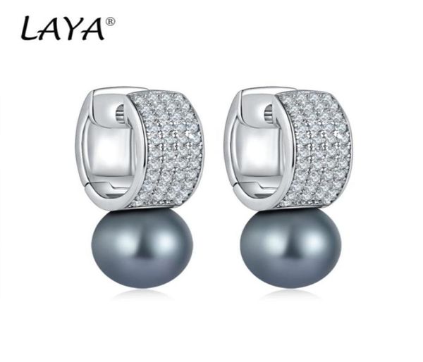 

laya 925 sterling silver fashion sweet pearl shining clear cubic zircon cilp earrings for women wedding elegant luxury original je2820304, Golden;silver