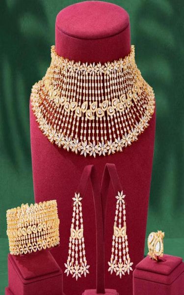 

earrings necklace godki super big luxury 4pcs african chokers jewelry sets for women wedding dubai bridal set 20224140634, Silver