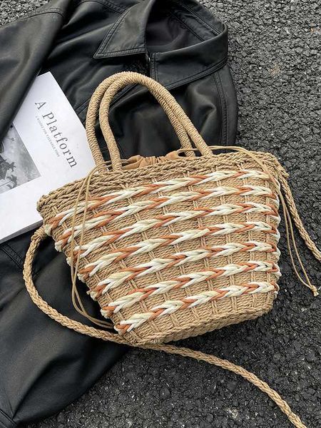 

other bags straw woven large capacity handbag luxury designer versatile summer crossbody bag women new fashion casual travel beach shoulder, Black;red