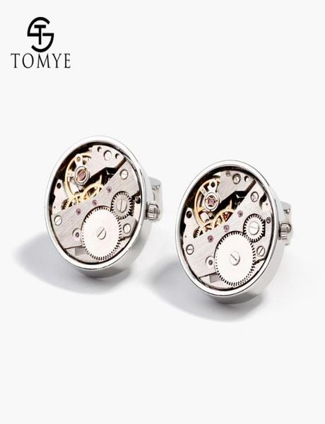 

tomye cufflinks for men business stainless stee mechanical movement gear shirt sleeve buttons xk19s1449701789, Silver;golden