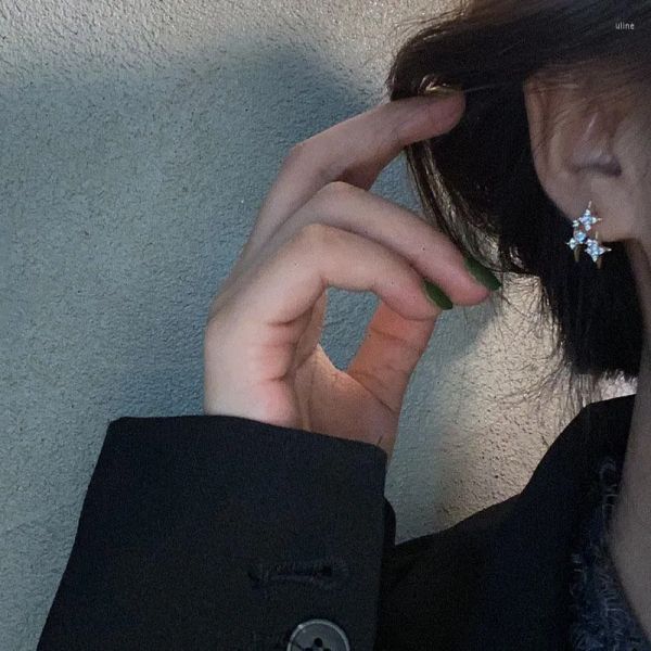 

designer ring stud earrings panjbj 925 stamp silver gold color quadrangular star for women girl zircon simple jewelry friend gift drop, Golden
