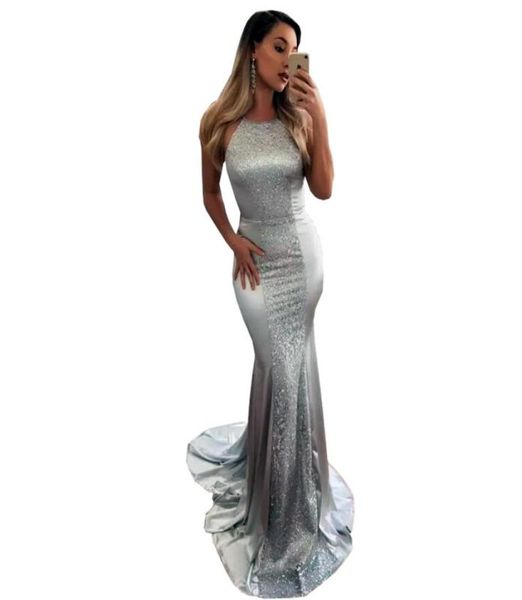 

2019 silver mermaid elatic satin prom gowns backless formal party dress evening wear bridesmaid dresses evening dres3854182, Black