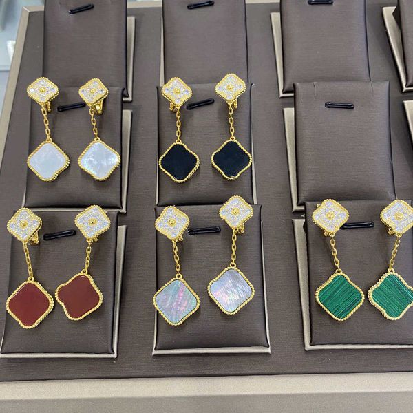

fashion designer earrings women girls luxury flower pearl 925 silver needle ear jewelry black green white red 4/four leaf clover charm earri, Golden;silver
