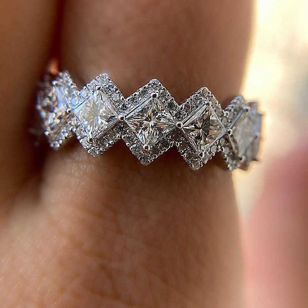 

band rings huitan fashion geometric band rings for women bling square cz simple stylish female accessories party daily wear jewelry aa230529, Silver