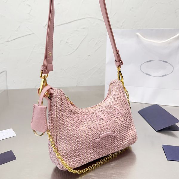 

armpit shoulder bag summer straw bags travel beach handbags women crossbody purse gold hardware zipper closure cell phone pocket removable l