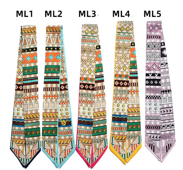 

high-end print women long tie small scarf headband bag handle binding ribbon double-sided printing decoration braided hair ribbon mix send, Blue;gray