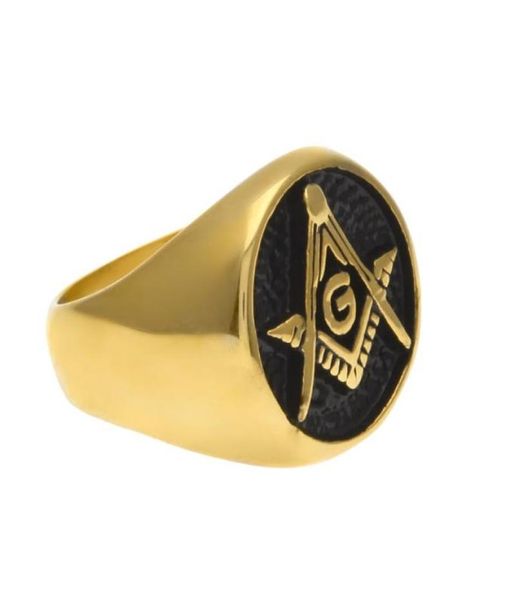 

vintage men masonic rings stainless steel jewelry fashion hip hop style gold plated black masonic titanium punk rings6099636, Golden;silver