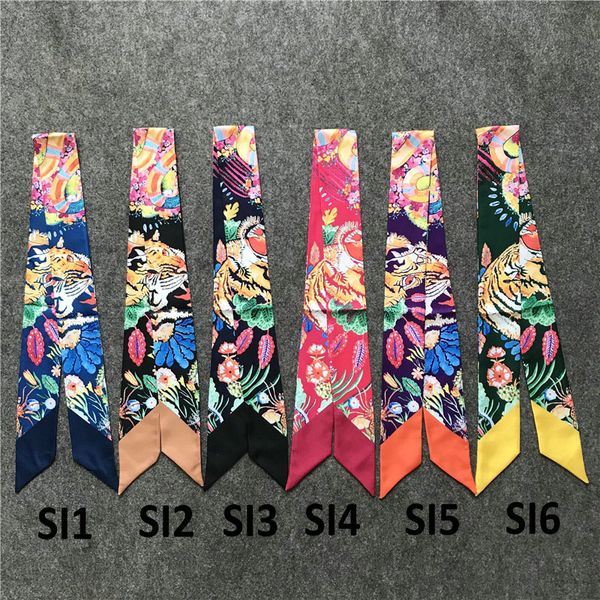

tiger head print long tie small scarf headband bag handle binding ribbon double-sided printing decoration braided hair ribbon mix send, Blue;gray