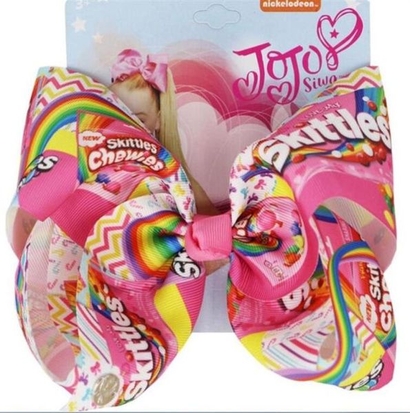 

5pcslot 8 inch large jojo swia hair bows hair clip cartoon print ribbon girls bowknot hairpin headwear handmade hair accesso296g4865494, Slivery;white