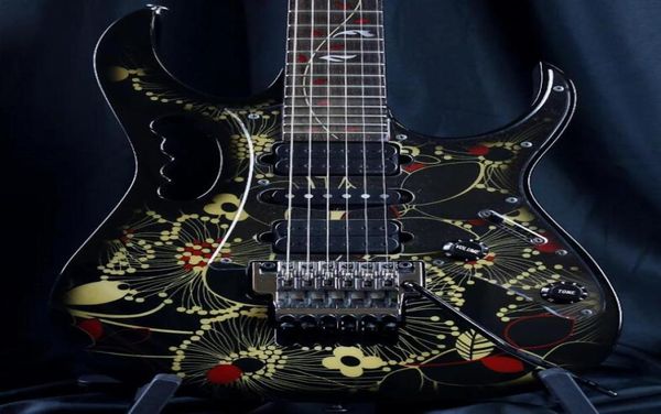 

77fp2 floral pattern 2 vai flower black electric guitar tree of life inlay floyd rose tremolo bridge locking nut chrome hardwar1368608