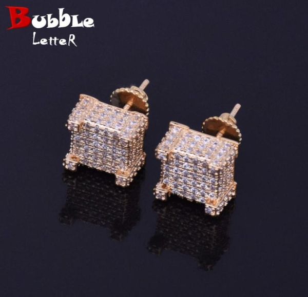 

10mm zircon earring men stud gold color material copper screw push back hip hop jewelry rock street14589956700583, Golden;silver