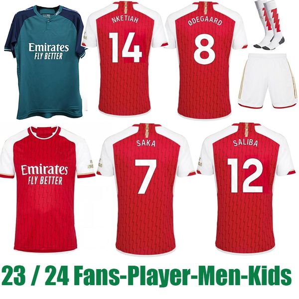 

23 24 arsena soccer jerseys martinelli smith rowe saka odegaard home away third fans player g.jesus fabio 2023 2024 football shirts men kids, Black;yellow