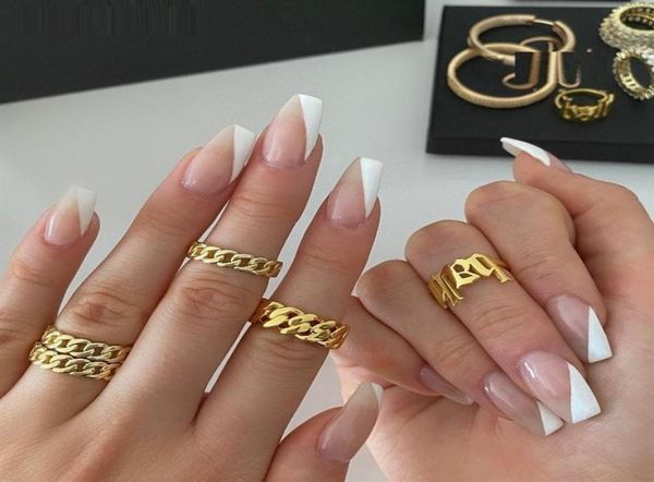 

925 sterling silver jewelry whole size 5 6 7 8 9 gold color plain curb cuban link chain ring j1225318s8173909, Slivery;golden