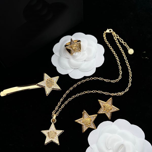 

five-pointed starpendant with diamond pendant necklace earring ear studs rings hairpin banshee designer jewelry women's men's birt, Black