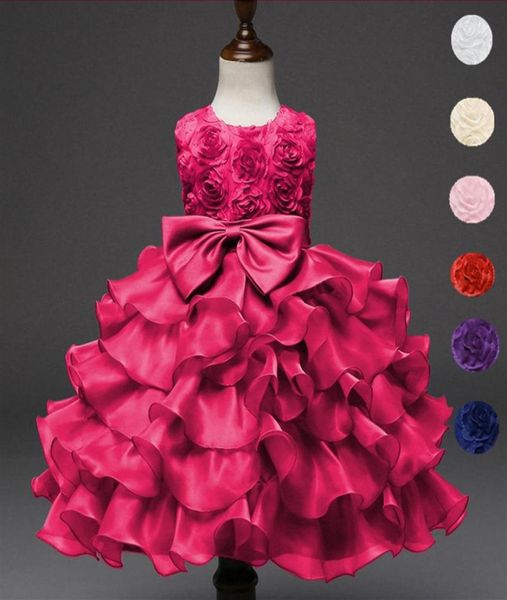 

baby children christening gowns newborn birthday clothes puffy kids lace bow infant princess flower girl dress225u5631957, Red;yellow