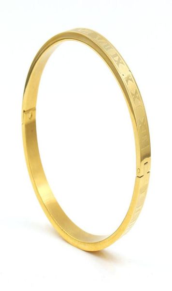 

new popular roman numerals open bangle stainless steel bracelets for men women couples gift9497147, Black