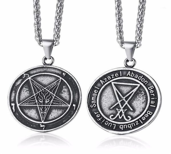 

assorted style satanic jewelry lucifer pentagram baphomet amulet goat satan wiccan satanism pendant necklace stainless steel28239534074, Silver
