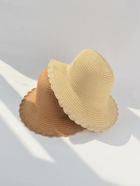 

girls diy hat summer lace brims straw hats kids plain sun shade children wide brim beach sunhats a65618945716, Yellow