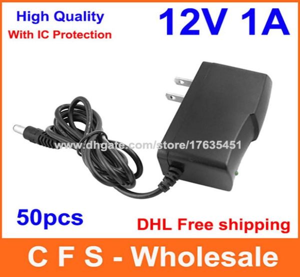 

dhl 50pcs with ic program ac dc 12v 1a power adapter supply us eu plug adaptor 55mm x 21mm for led strip cctv hi4240412
