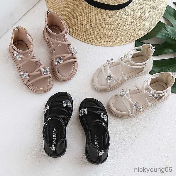 

sandals 2023 new girls sweet sandals rhinestone butterfly soft sole kids shoes summer princess elegant kids party dance sandals r230529, Black;red