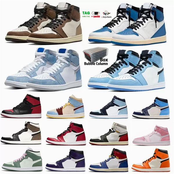 

university blue 1 basketball shoes jumpman 1s high dark mocha unc light smoke grey hyper chicago patent bred royal toe men women trainers sn