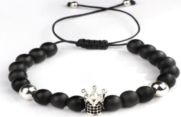 

8mm tdfg34 micro pave cz zircon cubic zirconia elastic adjusted charm nature black stone volcanic lava bead crown charm bracelet5852146