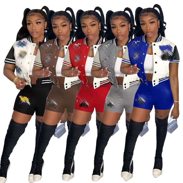 

2023 designer brand women's tracksuits summer y2k casual sports suit baseball uniform printing jackets shorts 2 pieces set outifits who, Gray