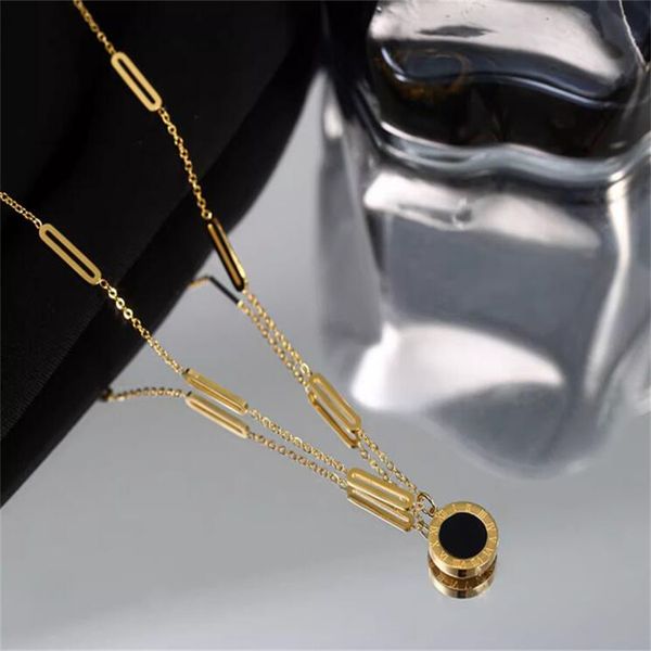 

classic stainless steel roman numerals waffle pendant necklace fashion jewelry christmas party women's necklace ae796, Golden;silver