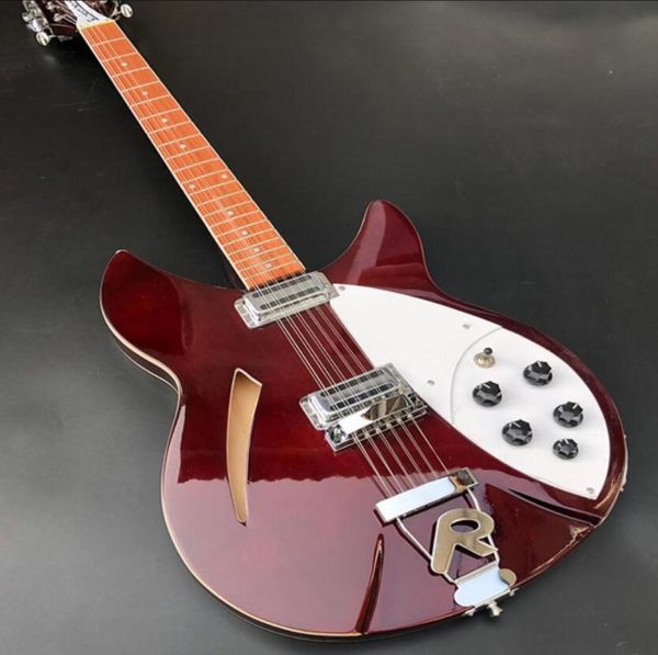 

ric 330 12 strings wine red semi hollow body electric guitar gloss varnish fingerboard dot inlay 2 toaster pickups two output j9686400