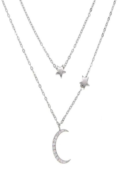 

fine 925 sterling silver factory whole 2018 christmas moon star necklace cz moon charm double layer thin chain minimal delicate st2579591