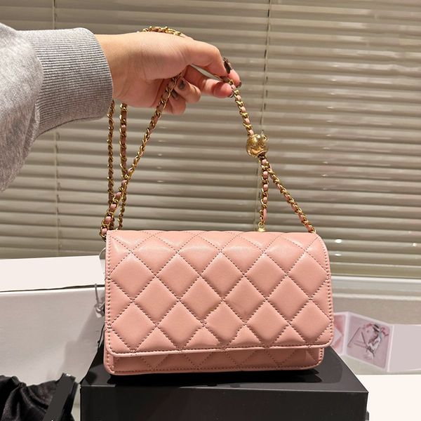 

classic pearl crush gold ball mini flap wallet bags 20cm quilted matelasse chain crossbody shoulder card hold purse green pink yellow black, Red;black