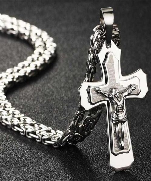 

bible silver color jesus cross stainless steel pendants necklaces byzantine long chain necklace for men jewelry colar collier 22019627728