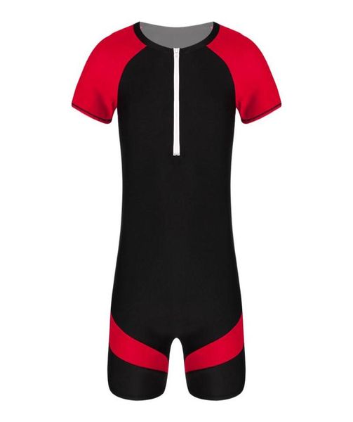 

onepiece suits swimwear mens swimsuit round neck short sleeves swimming jumpsuit front zipper patchwork swim bodysuit bathing sui4951122