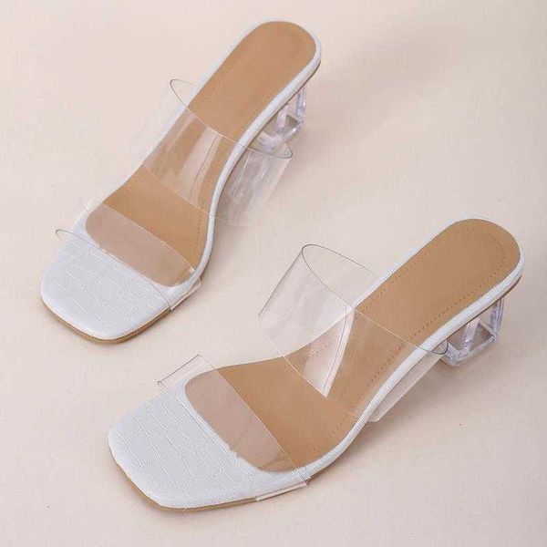 

sandals summer ladies slippers transparent high heels clear crystal slides mules female women shoes daily peep toe 230417, Black