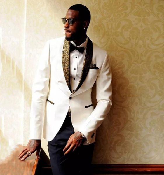 

white floral men suits for wedding suits gold pattern shawl laple custom made tuxedos slim fit groom wear prom man blazer jac5563417, Black;gray