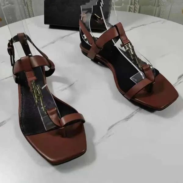 

casual shoes women sandal designer sandals metal y flat heel genuine leather shoes 35-42, Black
