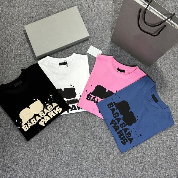 

men women designer t shirt summer with balencigas shirt short sleeve waves tee speckled letter print shirts lovers luxury t-shirts yellow ta, White;black
