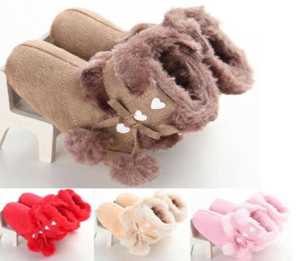 

boots baby girl cute soft sole plush ball snow prewalker winter shoes warm 018m92131685721442, Black;grey