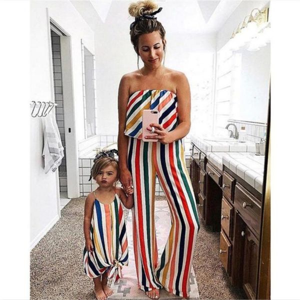 

family matching outfits mommy and me clothes girls dress stripe sleeveless bandeau rompers mother daughter dresses lady039s kid6609391, Blue
