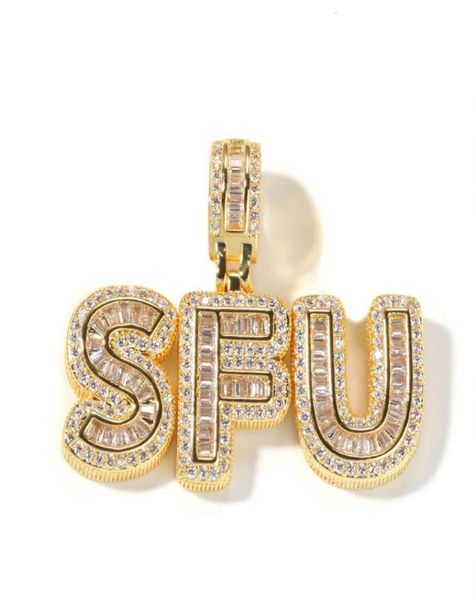

az custom mini baguette letters pendant necklace with name men zircon commission gift hip hop jewelry280r6258818, Silver