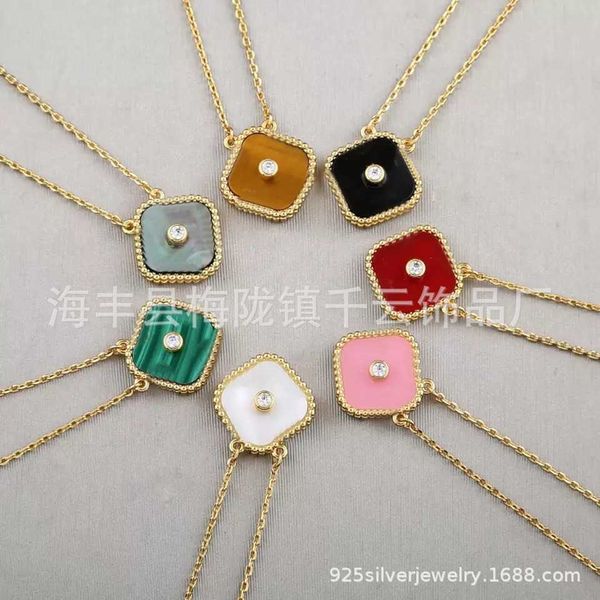 

s925 sterling silver four leaf grass necklace women's versatile design agate fritillaria tiktok live online