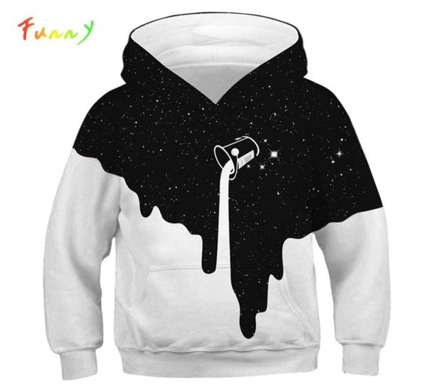 

boys girls sweatshirt kids hoodie 3d print spilled milk children hoodie space galaxy hooded coat long sleeve pullovers1285169, Black