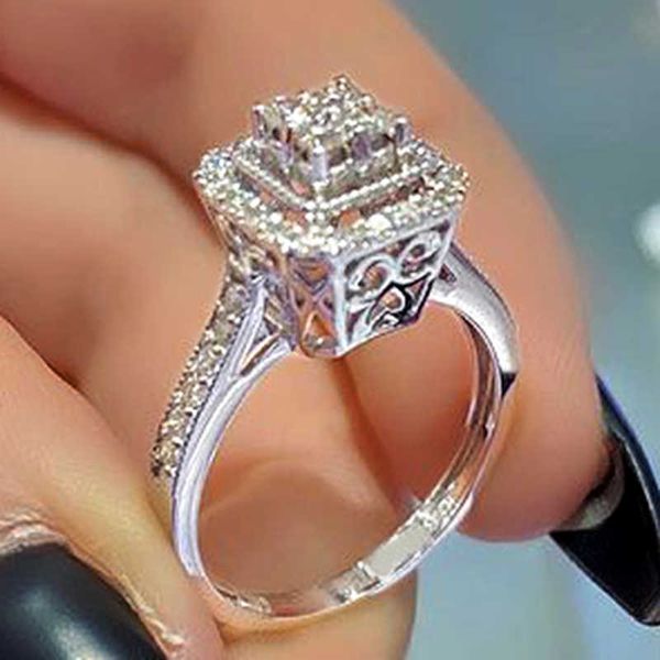 

band rings huitan aaa cubic zirconia wedding rings for women simple versatile square shaped band luxury accessories party trendy jewelry aa2, Silver