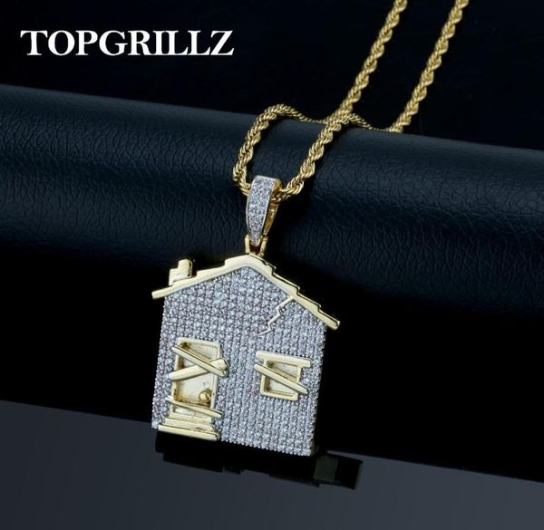 

trap house pendant necklace men iced out cubic zirconia chains copper material hip hoppunk gold silver color charms jewelry j19076335775