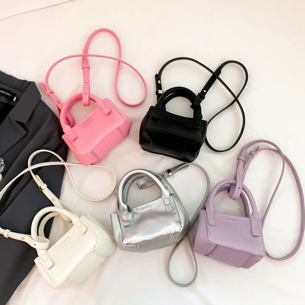 

design fashion girls handbags 2023 kids solid color one shoulder small square bag crossbody pu casual messenger bags f1701, Black