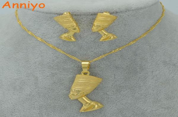 

anniyo egyptian queen nefertiti pendant necklace amp earrings sets jewelry gold color whole gold jewellery 01000697382135588325, Silver