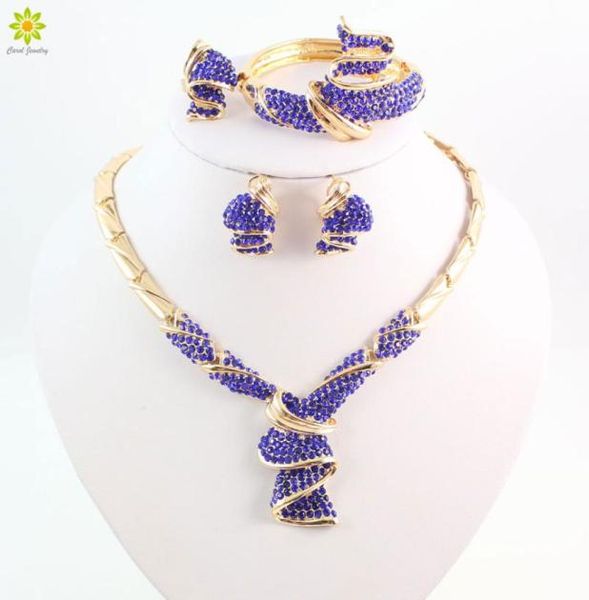 

fashion nigerian wedding african beads jewelry sets blue crystal dubai gold plated big jewelry sets costume7065740, Slivery;golden