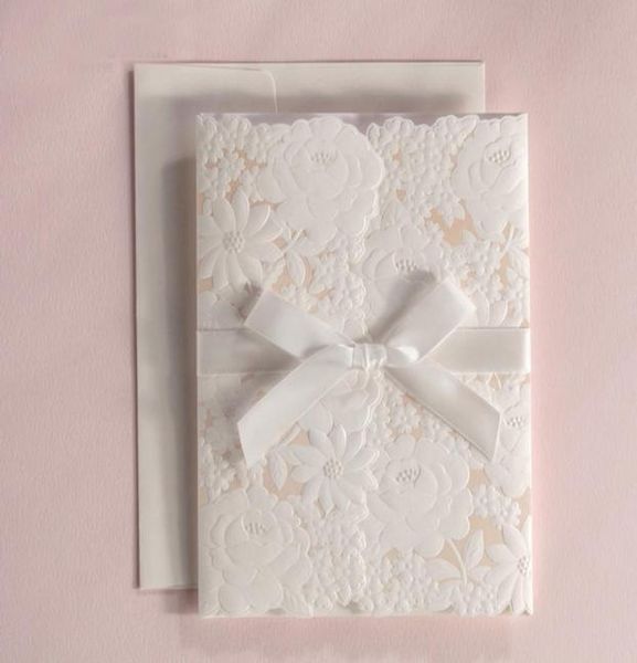 

new arrival laser cut wedding invitations card with bowknot ribbon for party supply printing cards cw51833190955, Black