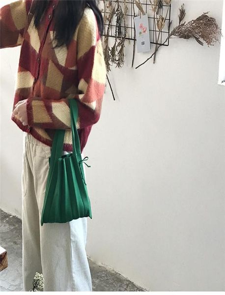 

evening bags knitted fabric women shoulder bag design pleated woolen cloth handbag foldable strapped tote for ladies korean style 7690798